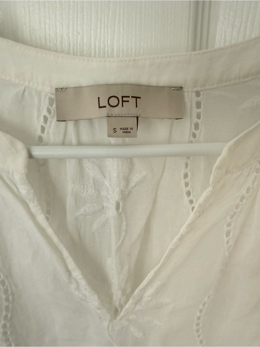 LOFT White V-Neck Eyelet Embroidered Top - Picture 3 of 4